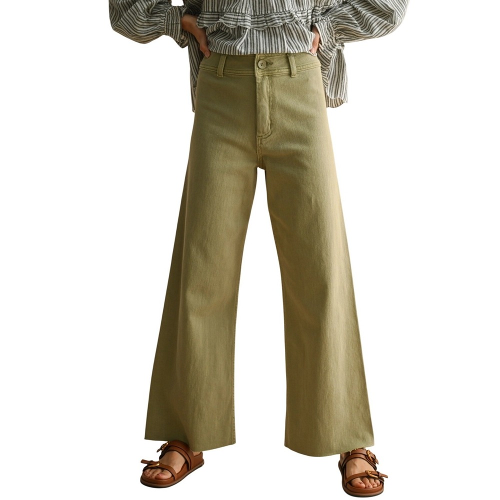 Maeve Sage Green Wide-Leg Pants
